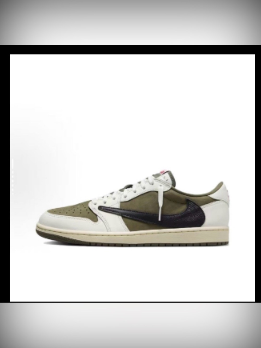 Men's Low-Top Leather Sneaker in Olive and White with Black Swoosh